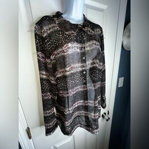 CAbi Women’s Large Black Paris Sheer Chiffon Button Up Blouse Top #3249